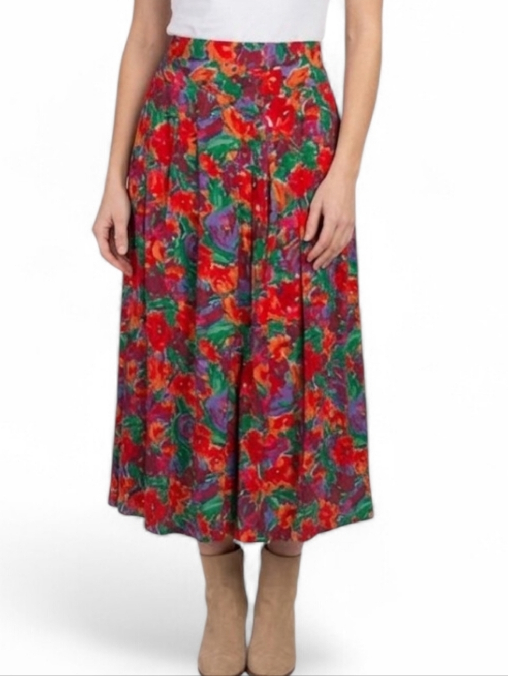 Vintage JH Collectibles Bold Floral Midi Skirt 100% Rayon Made in USA Size 10